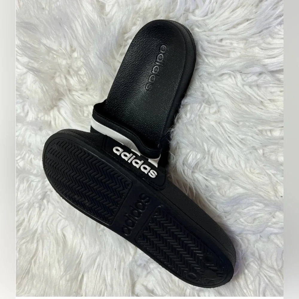 Adidas Black and White Striped Slides size 2